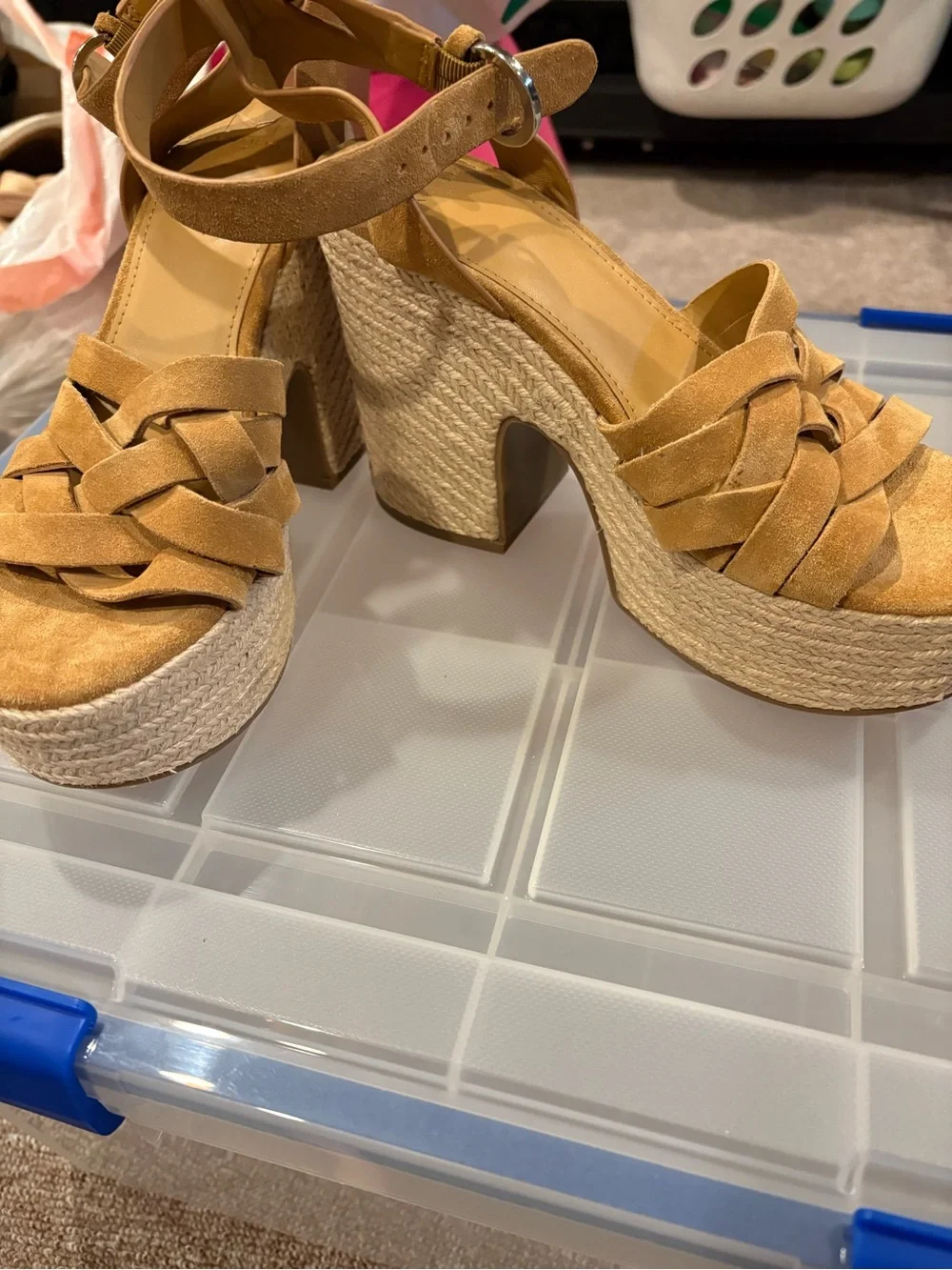 *NEVER WORN* Marc Fisher Women's Tan Suede Wedge Sandals with Ankle Strap